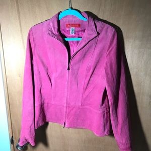 Ann Klein vintage 100% leather pink zip up jacket